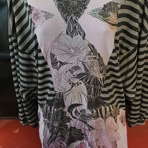 Elegant Striped Floral Long Sleeve Top